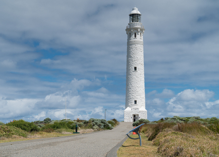 CAPE LEEUWIN, AUSTRALIA - FEBRUARY 7, 2018: Lighthouse  at Cape Leeuwin, the most southwestern point of Australia where the Indian Ocean meets the Southern Ocean on February 7, 2018 in Western Australiaのeditorial素材