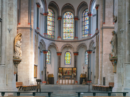 GERMANY, COLOGNE - JULY 26, 2018: View to the altar of the basilica Saint Kunibert on July 26, 2018 in Cologne, Germanyのeditorial素材