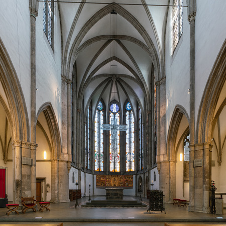GERMANY, COLOGNE - AUGUST 7, 2018: View to the altar of the Minorites church of Cologne on August 7, 2018 in Germanyのeditorial素材