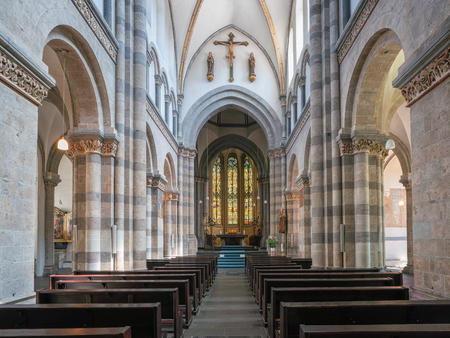 GERMANY, COLOGNE - JULY 27, 2018: View throught the main aisle of the basilica Saint Andreas on July 27, 2018 in Cologne, Germanyのeditorial素材