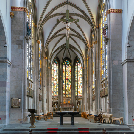 GERMANY, COLOGNE - AUGUST 10, 2018: View to the altar of the basilica Saint Ursula on August 10, 2018 in Cologne, Germanyのeditorial素材