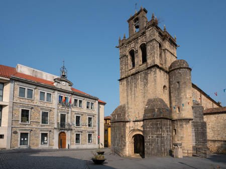 SALAS, SPAIN - AUGUST 20, 2018: Ensemble of historic buildings in the city center of Salas during summer evening on August 20, 2018 in Asturias, Spainのeditorial素材