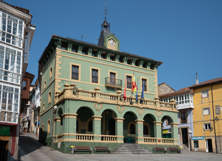 TINEO, SPAIN - AUGUST 21, 2018: Tineo city hall during summer evening on August 21, 2018 in Asturias, Spainのeditorial素材