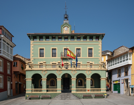 TINEO, SPAIN - AUGUST 21, 2018: Tineo city hall during summer evening on August 21, 2018 in Asturias, Spainのeditorial素材