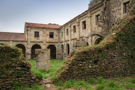 Old monastery de Santa Maria la Real in Obona, landmark on the Camino de Santiago trail between Tineo and Pola de Allande, Asturias, Spainのeditorial素材