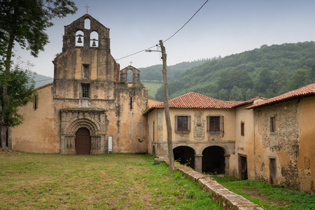 Old monastery de Santa Maria la Real in Obona, landmark on the Camino de Santiago trail between Tineo and Pola de Allande, Asturias, Spainのeditorial素材