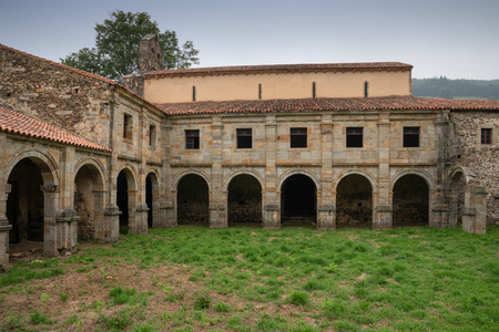 Old monastery de Santa Maria la Real in Obona, landmark on the Camino de Santiago trail between Tineo and Pola de Allande, Asturias, Spainのeditorial素材