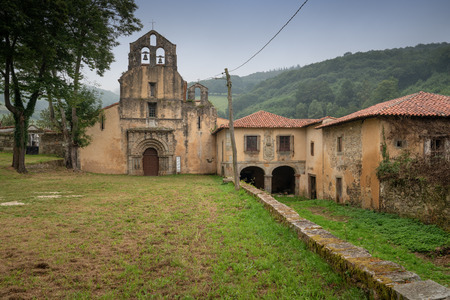 Old monastery de Santa Maria la Real in Obona, landmark on the Camino de Santiago trail between Tineo and Pola de Allande, Asturias, Spainのeditorial素材