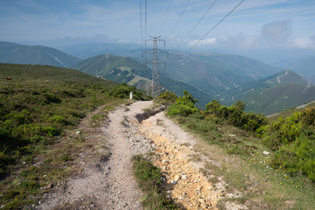 Camino de Santiago trail between Pola de Allande and Grandas de Salime, Asturias, Spainの写真素材
