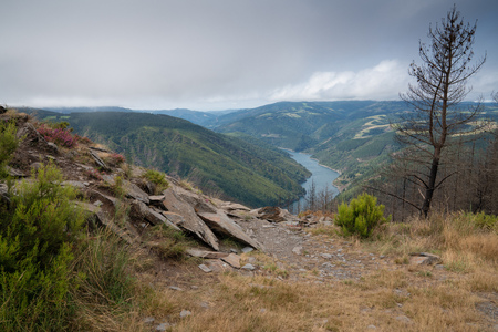 Water reservoir close to Grandas de Salime, beautiful landscape along the Camino de Santiago trail, Asturias, Spainの写真素材