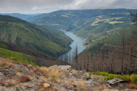 Water reservoir close to Grandas de Salime, beautiful landscape along the Camino de Santiago trail, Asturias, Spainの写真素材