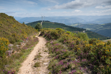 Panoramic landscape along the Camino de Santiago trail between Grandas de Salime and Fonsagrada, Asturias, Spainの写真素材