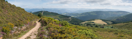 Panoramic landscape along the Camino de Santiago trail between Grandas de Salime and Fonsagrada, Asturias, Spainの写真素材