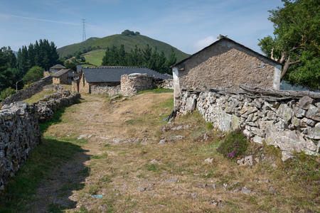 Small village in the mountains of Asturias, Camino de Santiago trail, Spainのeditorial素材