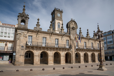 Panoramic image of the historic townhall of Lugo on a cloudy day, Camino de Santiago trail, Calicia, Spainのeditorial素材