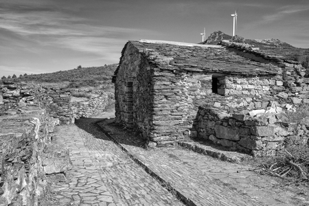 MOUNT MONTOUTO, SPAIN - AUGUST 26, 2018: Old chapel an pilgrim hospital on Mount Montouto, Camino de Santiago trail between Fonsagrada and O Cadavo on August 26, 2018 in Galicia, Spainのeditorial素材