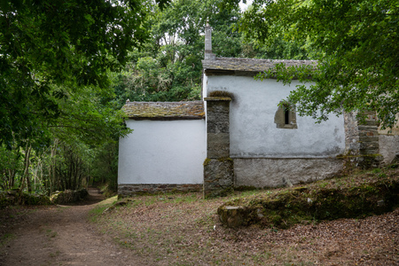 Old chapel San Lazaro in the forest of Padraira, Camino de Santiago close to Grandas de Salime, Asturias, Spainのeditorial素材