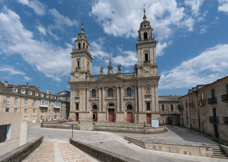 Panoramic image of the Cathedral of Lugo, highlighting the Camino de Santiago, Galicia, Spainのeditorial素材