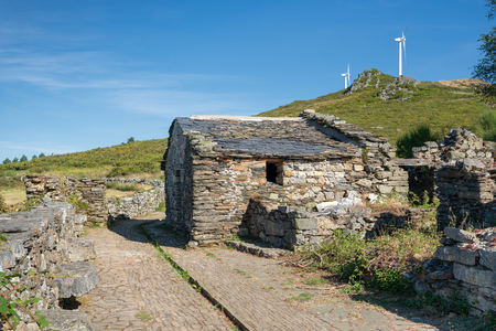MOUNT MONTOUTO, SPAIN - AUGUST 26, 2018: Old chapel an pilgrim hospital on Mount Montouto, Camino de Santiago trail between Fonsagrada and O Cadavo on August 26, 2018 in Galicia, Spainのeditorial素材