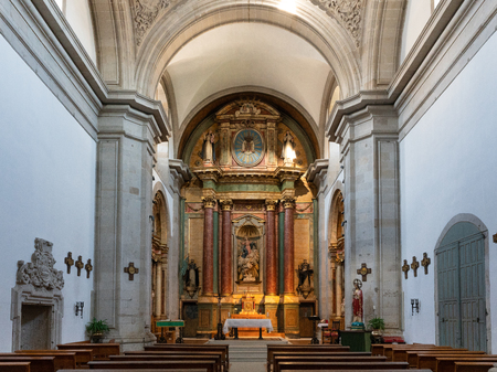 LUGO, SPAIN - AUGUST 28, 2018: View into the Igrexa de Santiago a Nova on August 28, 2018 in Lugo, Galicia, Spainのeditorial素材