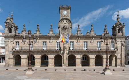 LUGO, SPAIN - AUGUST 28, 2018: Panoramic image of the historic townhall of Lugo on a sunny day on August 28, 2018 in Calicia, Spainのeditorial素材