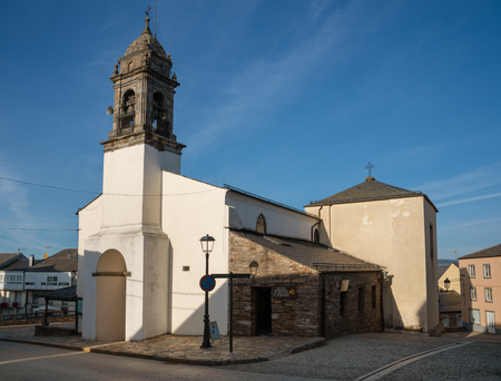 FONSAGRADA, SPAIN - AUGUST 25, 2018: Old church of Fonsagrada in evening light on August 25, 2018 in Asturias, Spainのeditorial素材