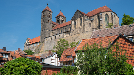 Panoramic image of the convent of Quedlinburg, Germany, Europeのeditorial素材