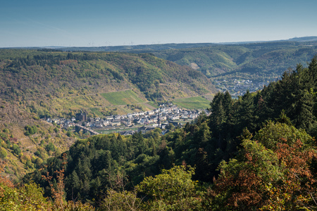 Panoramic view to the city of Cochem close to the Moselle river, Germany Europeの写真素材