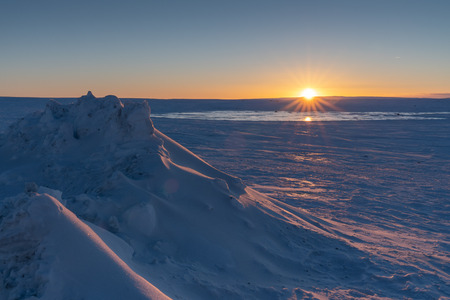 Sunrise on a cold winter day in Iceland, Europeの写真素材