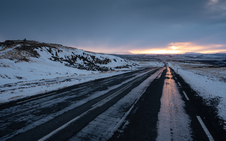 Sunset on a cold winter day in Iceland, Europeの写真素材