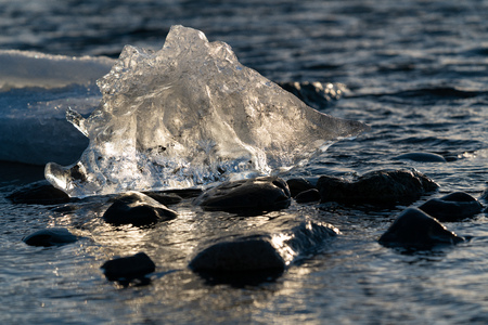 Icebergs in the glacier lagoon of Joekulsarlon, winter in Iceland, Europeの写真素材
