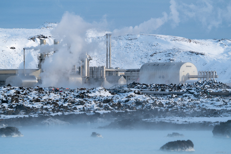 Green Energy, geothermal power plant of Grindavik during wintertime, Icelandの写真素材
