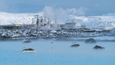 Green Energy, geothermal power plant of Grindavik during wintertime, Icelandの写真素材