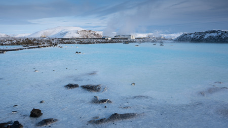 Panoramic view over the Blue Lagoon close to Grindavik, wintertime in Iceland, Europeの写真素材