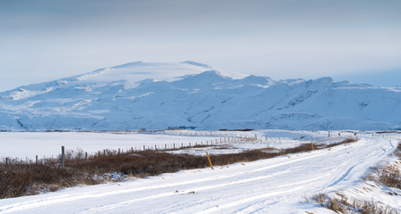 Panoramic image of the volcano Eyjafjallajo?kull, winter in Icelandの写真素材