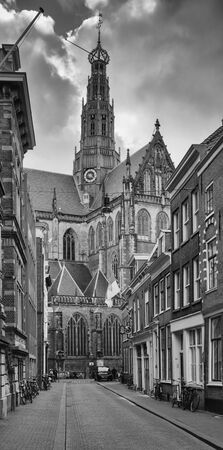HAARLEM, NETHERLANDS - APRIL 13, 2019: Old Cathedral in the city center of Haarlem on April 13, 2019 in the Netherlandsのeditorial素材