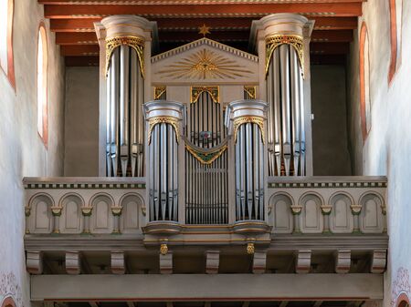 ODENTHAL, GERMANY - SEPTEMBER 21, 2018: Historic organ of the Parish church Saint Pankratius in Odenthal on September 21, 2018 in Germanyのeditorial素材