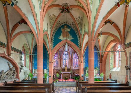 VALWIGERBERG, GERMANY - MAY 3, 2019: View into the pilgrim church Maria and Maria Magdalena on May 3, 2019 in Valwigerberg, Germanyのeditorial素材
