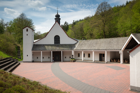 Panoramic image of the pilgrimage church of monastery Maria Martental close to Cochem on a sunny day, Germanyのeditorial素材