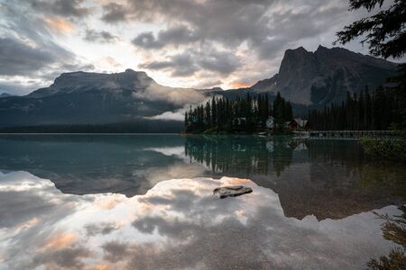 Daybreak at the beautiful Emerald Lake, Yoho National Park, British Columbia, Canadaの写真素材