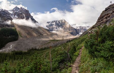 Hiking trail within the Rocky Mountains close to Lake Louise, Banff National Park, Alberta, Canadaの写真素材