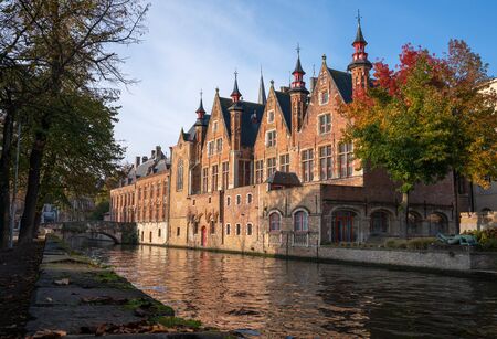 Early morning mood an the channels of Bruges, Belgiumの写真素材