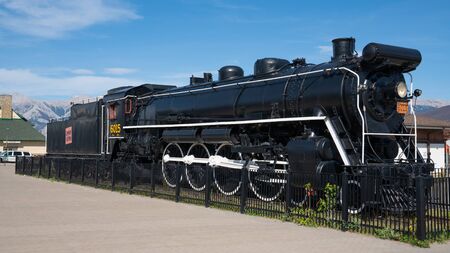 JASPER, CANADA - AUGUST 20, 2019: Old steam locomotive of Canadian National on August 20, 2019 in Jasper, Canadaのeditorial素材