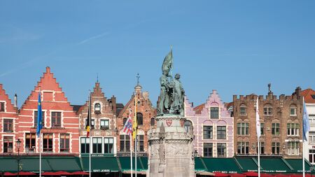 BRUGES, BELGIUM - OCTOBER 31, 2019:  Panoramic image of the historic buildings of Bruges on October 31, 2019 in Belgiumのeditorial素材