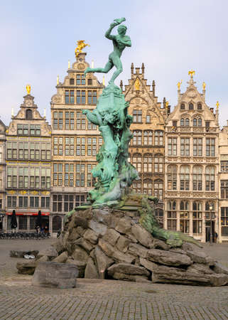 ANTWERP, BELGIUM - FEBRUARY 2, 2020: Old buildings around the Grote Market, one of the famous places in Antwerp on February 2, 2020 in Flanders, Belgiumのeditorial素材