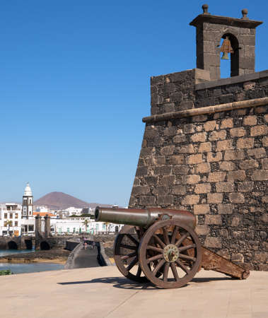 ARRECIFE, SPAIN - JANUARY 28, 2020: Historic fort of Arrecife on a sunny day with blue sky on January 28, 2020 in Lanzarote, Spainのeditorial素材