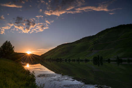 Sunset on Moselle river, Germanyの写真素材