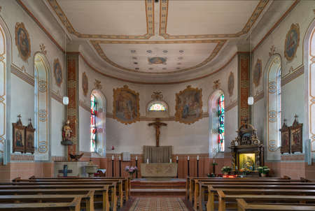 SCHALKENMEHREN, GERMANY - JUNE 23, 2020: View into the parish church Saint Martin on June 23, 2020 in Schalkenmehren, Germanyのeditorial素材