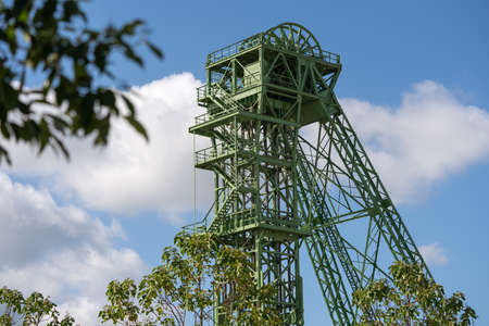 KAMP-LINTFORT, GERMANY - AUGUST 22, 2020: Old pitframe of Zeche Friedrich Heinrich against sky, industrial heritage of Germany on August 22, 2020 in Kamp-Lintfortのeditorial素材