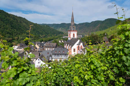 Panoramic image of the village Ediger-Eller within the vineyards close to the Moselle river, Germanyの写真素材